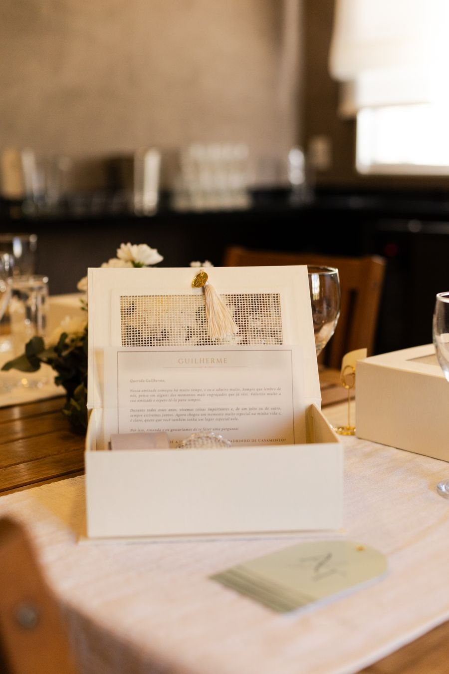 Wedding table setting with printed invitation card